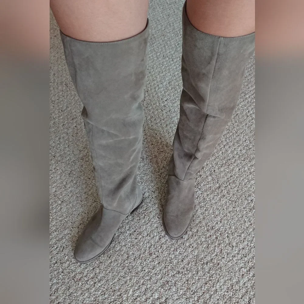 Stuart Weitzman 5050 taupe suede leather overknee riding boots size 7.5
